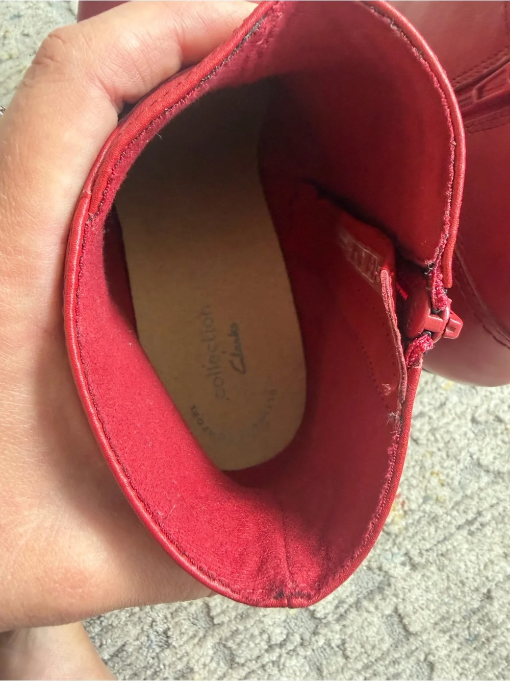 Clarks Red Leather Ankle Booties with Side Zip, size 8